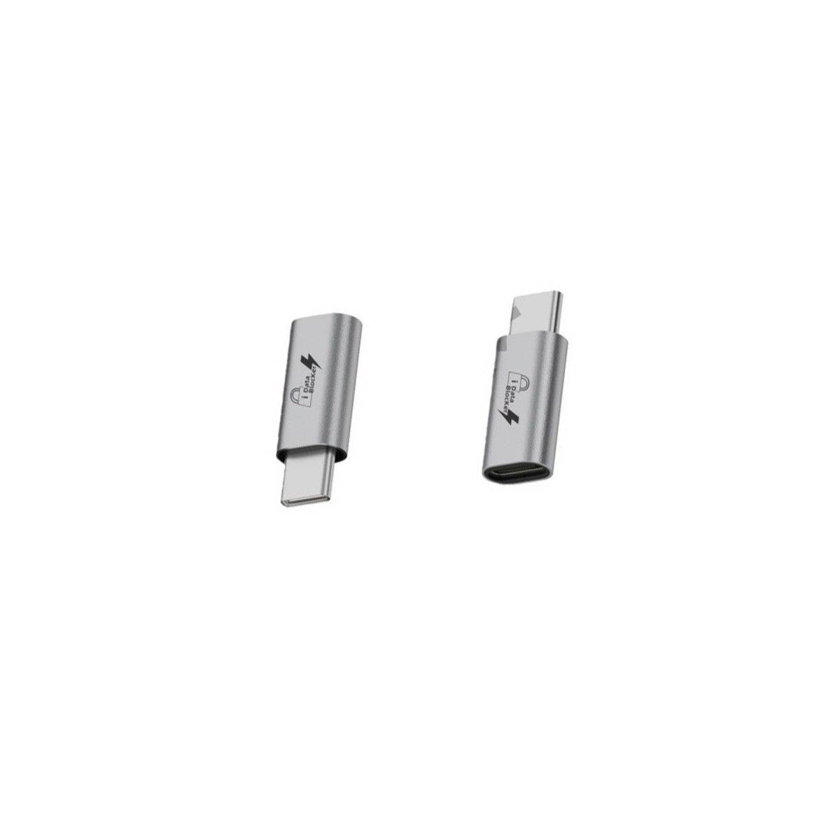 2er-Pack USB-C Stecker auf Buchse Datenblocker Adapter: Schutz vor Datendiebstahl, Silber