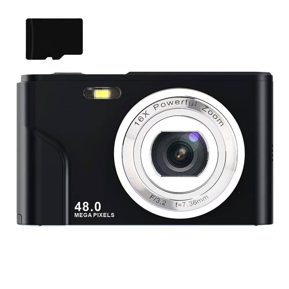 Digitalkamera 48MP 16x Zoom, HD-Display, 2.4" IPS-Bildschirm, 32GB Speicherkarte Black