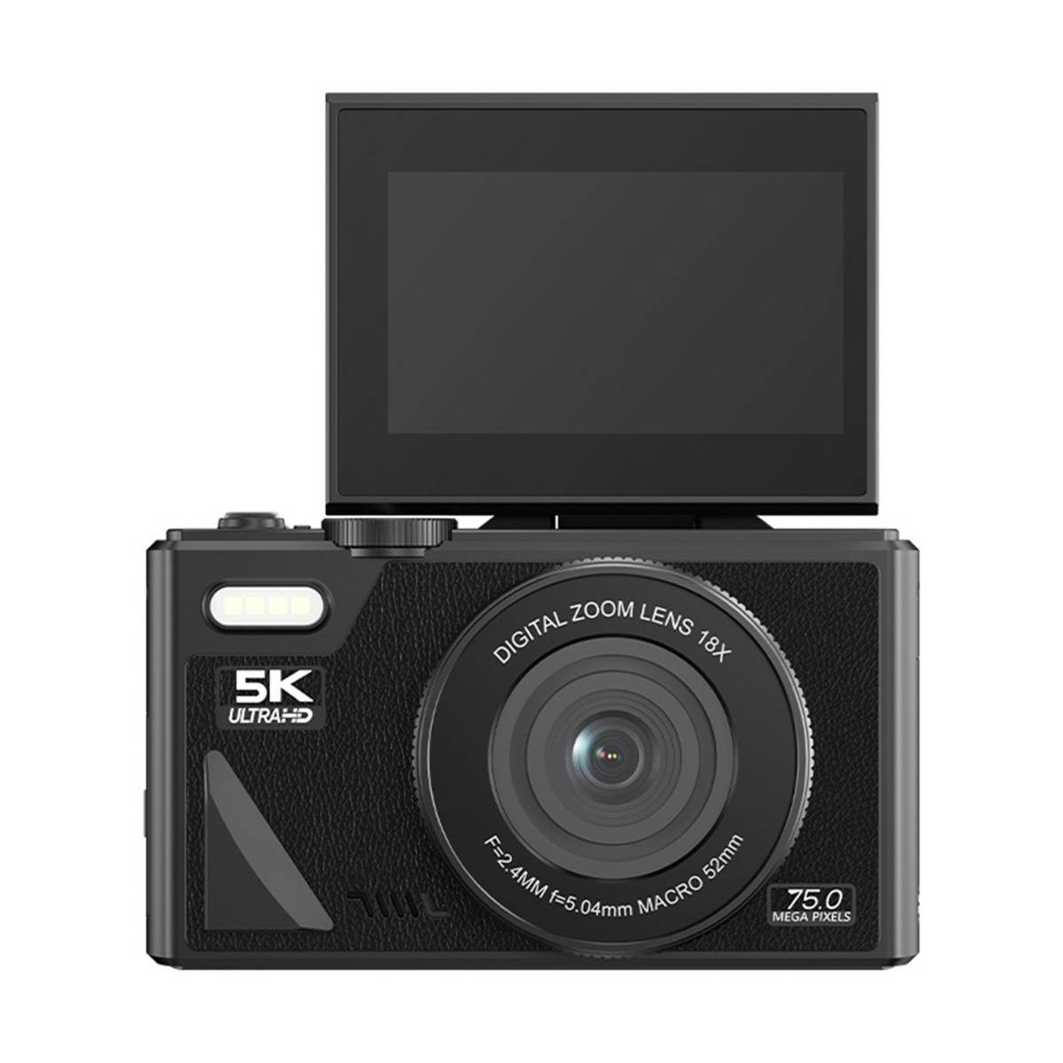 5K Ultra HD Digitalkamera mit 75MP, 18x Zoom, WLAN und Zubehör
