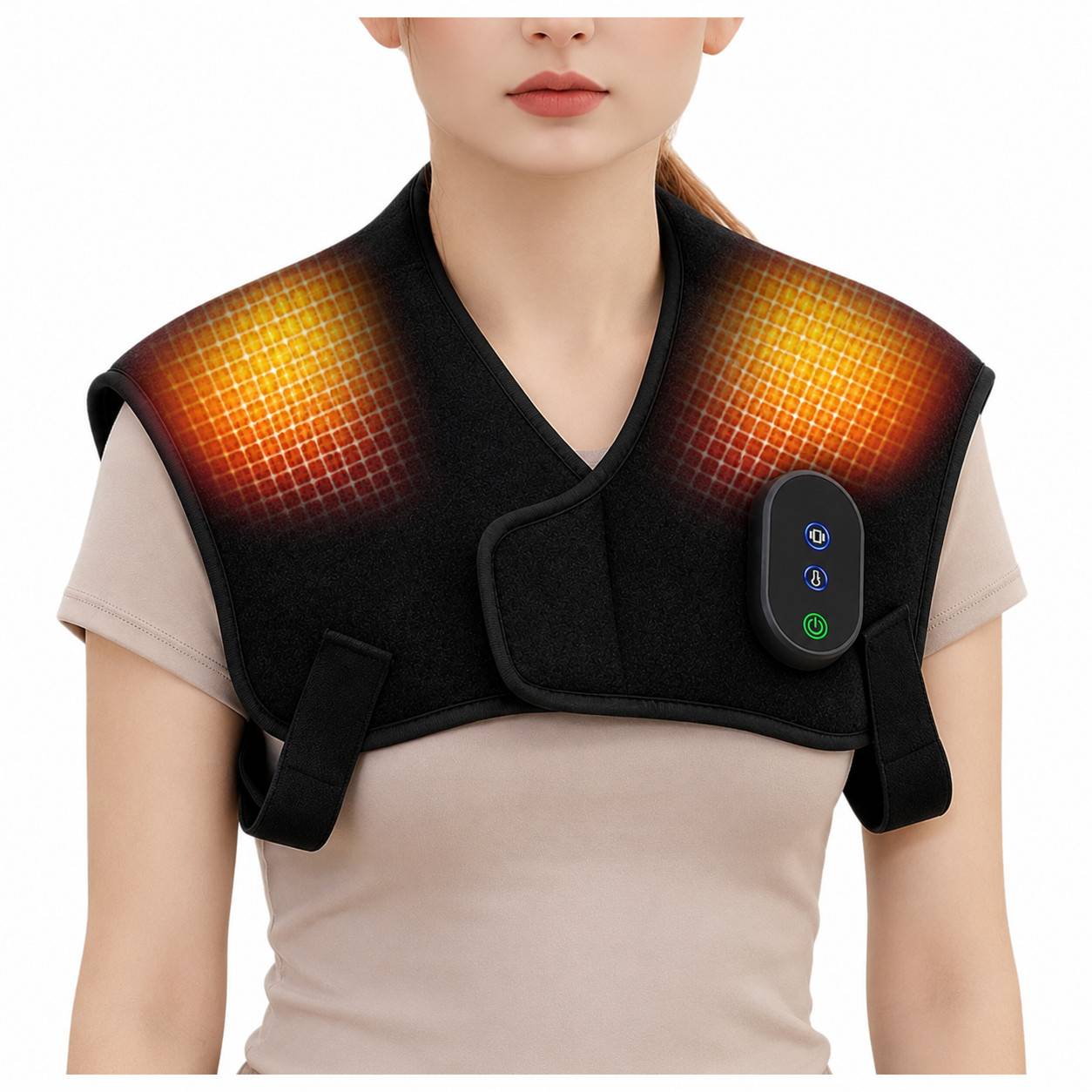 Kabelloses beheizbares Schultermassagegerät mit Vibration - Touch-Steuerung & TYPE-C Aufladbar