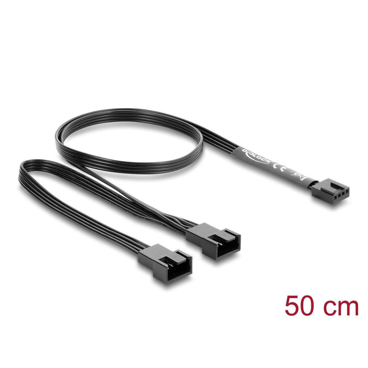 84543 - Delock Y-Lüfterkabel 1 x 4 Pin PWM Buchse zu 2 x 4 Pin PWM Stecker schwarz – 50 cm Länge mit 20 cm Abzweigen