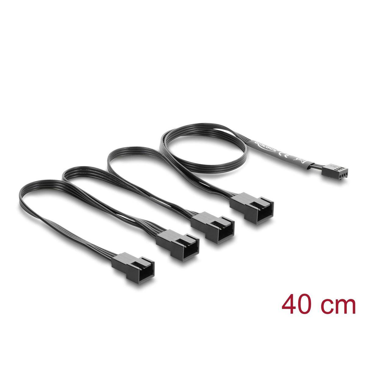 84540 - Delock Lüfterkabel Splitter 1 x 4 Pin PWM Buchse zu 4 x 4 Pin PWM Stecker schwarz – 40 cm Länge mit 20 cm Abzweigen