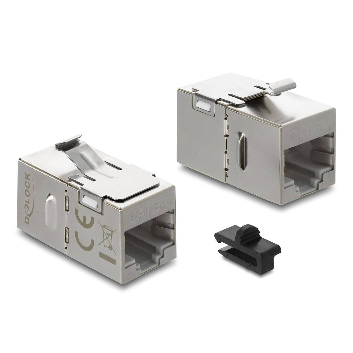 90757 - Delock Keystone Modul Kupplung RJ45 Buchse zu RJ45 Buchse Cat.6A mit Metall Latch und Clip, geschirmt
