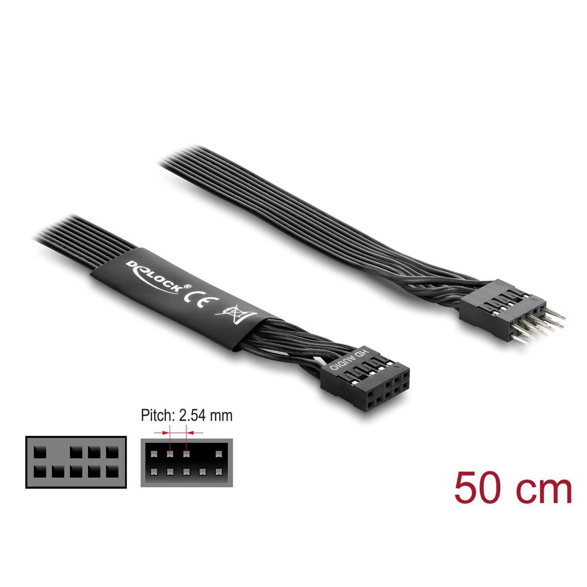 86055 - Delock HD Audio Flachbandkabel Mainboard Verlängerungskabel 9 Pin Pfostenstecker zu Pfostenbuchse 50 cm schwarz