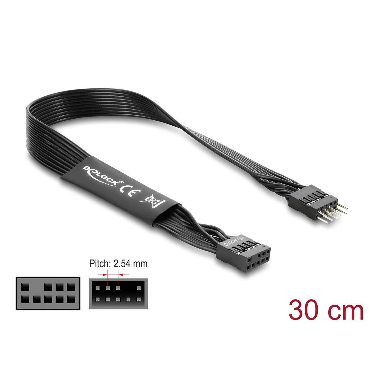 86052 - Delock HD Audio Flachbandkabel Mainboard Verlängerungskabel 9 Pin Pfostenstecker zu Pfostenbuchse 30 cm schwarz