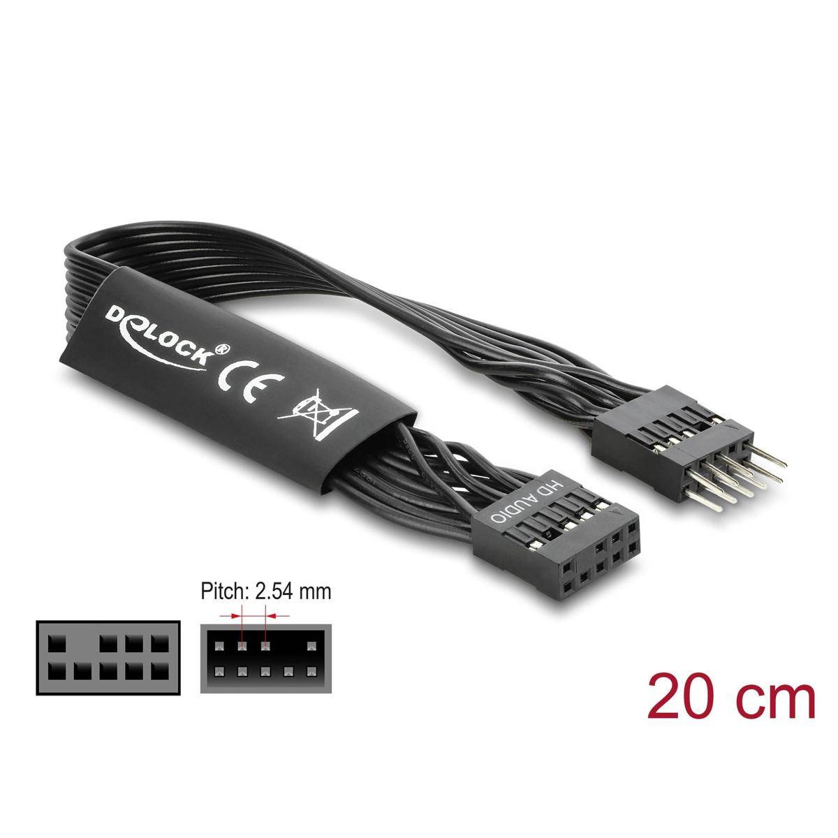 86049 - Delock HD Audio Flachbandkabel Mainboard Verlängerungskabel 9 Pin Pfostenstecker zu Pfostenbuchse 20 cm schwarz