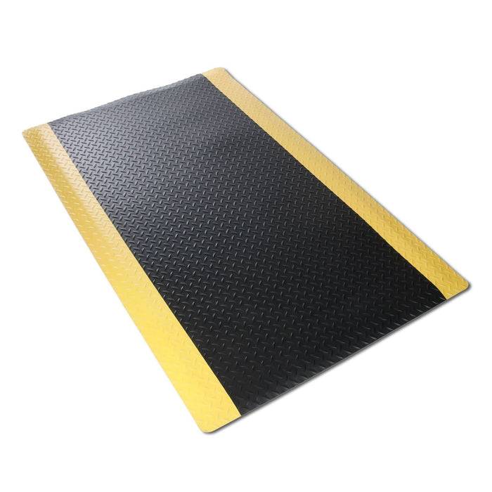 FLOORDIREKT Anti-Ermüdungsmatte Dyna-Protect Diamond - Dämpfende Arbeitsmatte - Entlastung für Gelenke & Wirbelsäule - 350 x 60 cm - Schwarz-Gelb