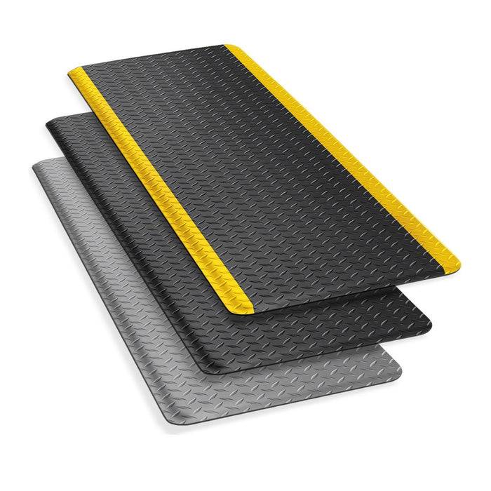 FLOORDIREKT Anti-Ermüdungsmatte Dyna-Protect Diamond - Dämpfende Arbeitsmatte - Entlastung für Gelenke & Wirbelsäule - 200 x 60 cm - Schwarz-Gelb