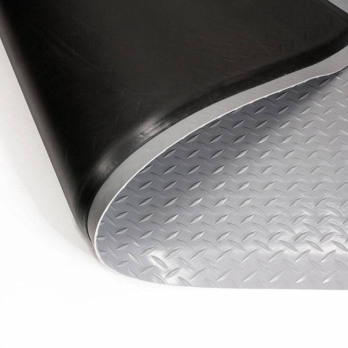 FLOORDIREKT Anti-Ermüdungsmatte Dyna-Protect Diamond - Dämpfende Arbeitsmatte - Entlastung für Gelenke & Wirbelsäule - 250 x 120 cm - Grau