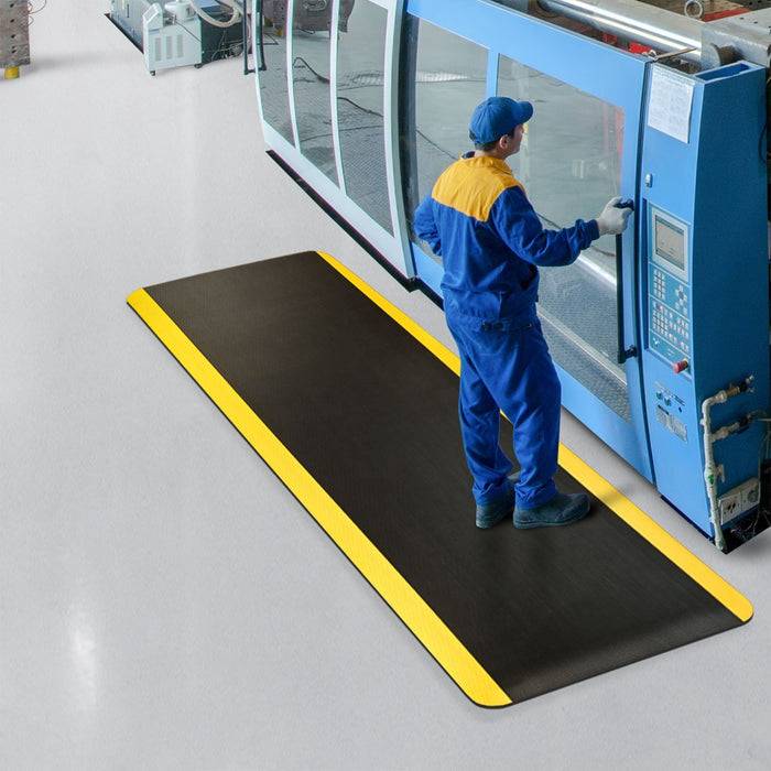 FLOORDIREKT Anti-Ermüdungsmatte Soft-Tritt - Dämpfende Arbeitsmatte - Entlastung für Gelenke & Wirbelsäule - 500 x 90 cm - Schwarz-Gelb