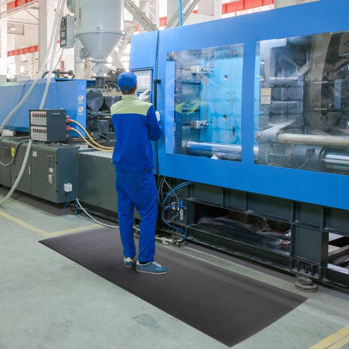 FLOORDIREKT Anti-Ermüdungsmatte Softer-Work-Mat - Dämpfende Arbeitsmatte - Entlastung für Gelenke & Wirbelsäule - 400 x 90 cm - Grau