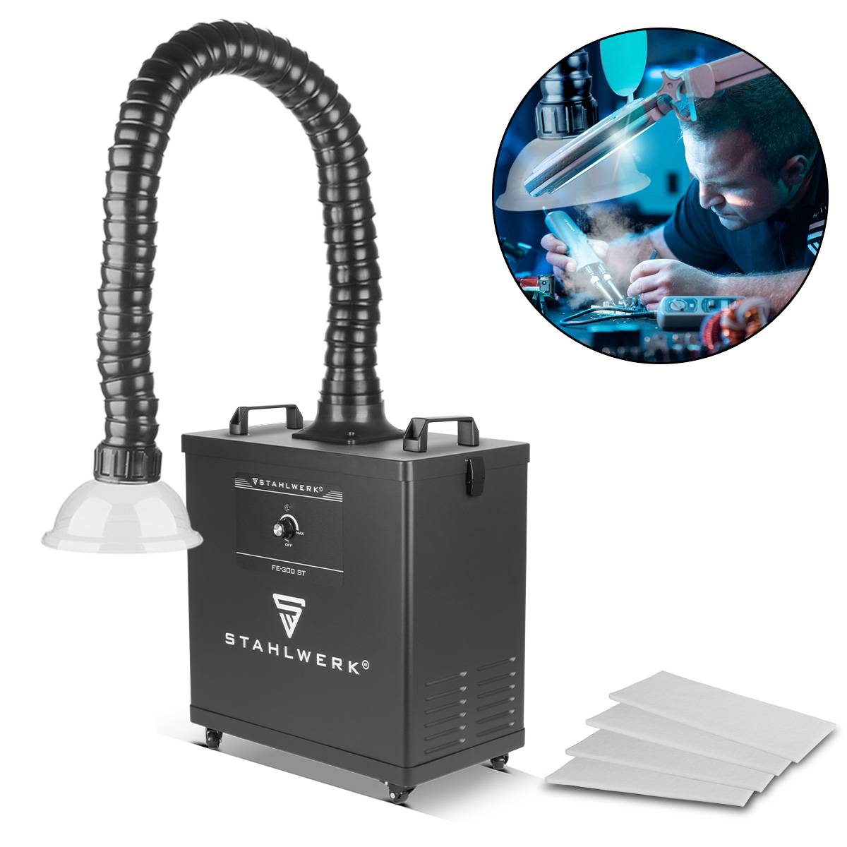 STAHLWERK Rauchabsaugung 300W Absauganlage Rauchabsorber Lötabsaugung