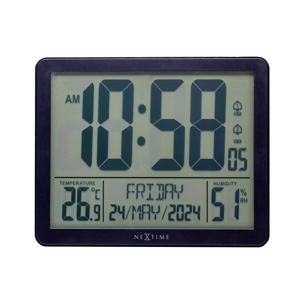 Digitale Tisch-/Wanduhr "Oneforall" mit Wetterstation und Funkuhr, ABS, 17.3x14x2.7 cm, schwarz/weiß