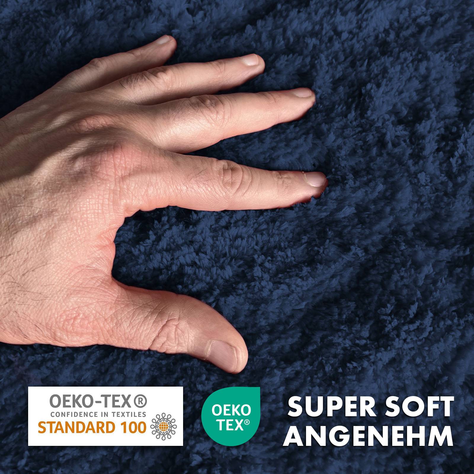 FLOORDIREKT Badematte Sky - Flauschiger Badvorleger mit dichtem Flor - Rund - Ø 120 cm - Silbergrau