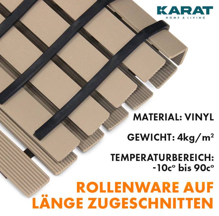 KARAT Antirutsch-Bädermatte - Antibakterielle Fußmatte für Nasszonen - Mit Drainagefunktion - Beige - 43 x 500 cm