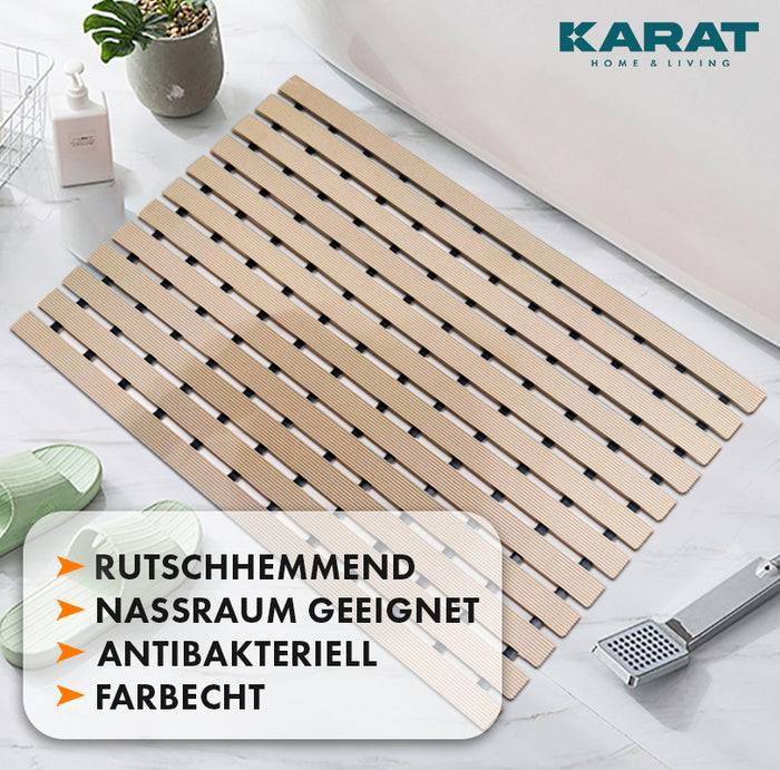 KARAT Antirutsch-Bädermatte - Antibakterielle Fußmatte für Nasszonen - Mit Drainagefunktion - Beige - 43 x 300 cm