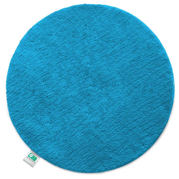 FLOORDIREKT Badematte Sky - Flauschiger Badvorleger mit dichtem Flor - Rund - Ø 120 cm - Türkis