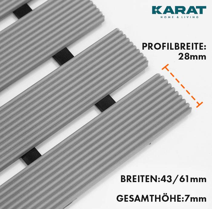 KARAT Antirutsch-Bädermatte - Antibakterielle Fußmatte für Nasszonen - Mit Drainagefunktion - Grau - 43 x 300 cm