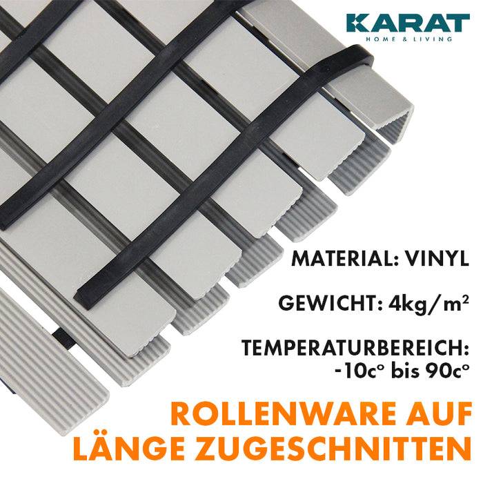 KARAT Antirutsch-Bädermatte - Antibakterielle Fußmatte für Nasszonen - Mit Drainagefunktion - Grau - 43 x 450 cm