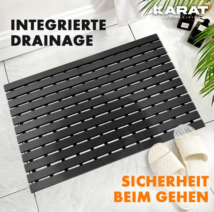 KARAT Antirutsch-Bädermatte - Antibakterielle Fußmatte für Nasszonen - Mit Drainagefunktion - Schwarz - 43 x 100 cm