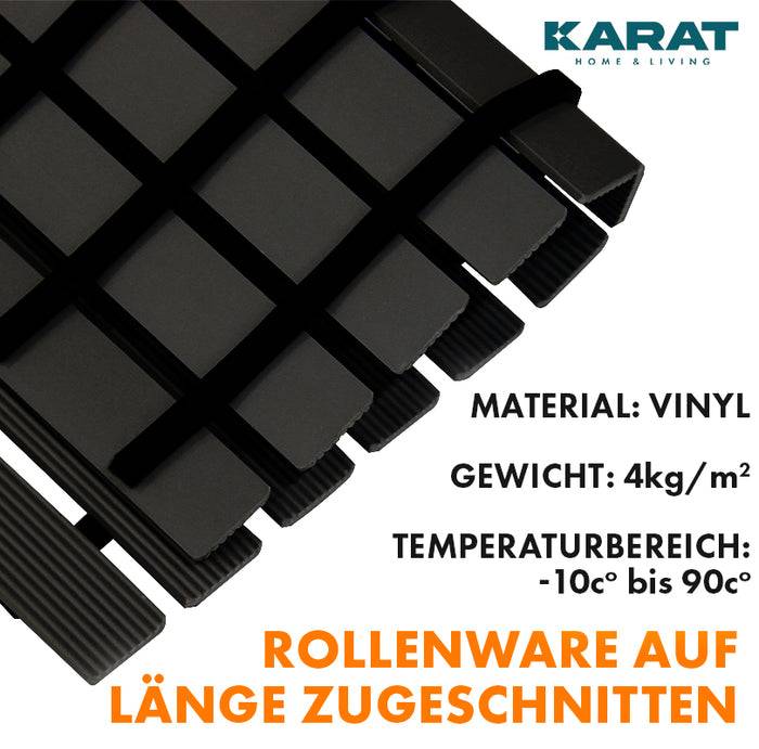 KARAT Antirutsch-Bädermatte - Antibakterielle Fußmatte für Nasszonen - Mit Drainagefunktion - Schwarz - 43 x 350 cm