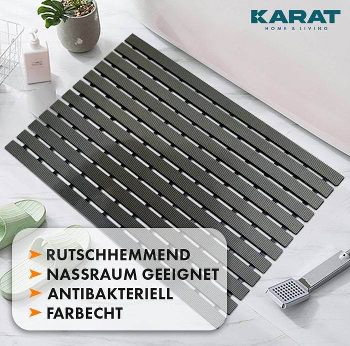 KARAT Antirutsch-Bädermatte - Antibakterielle Fußmatte für Nasszonen - Mit Drainagefunktion - Schwarz - 43 x 300 cm
