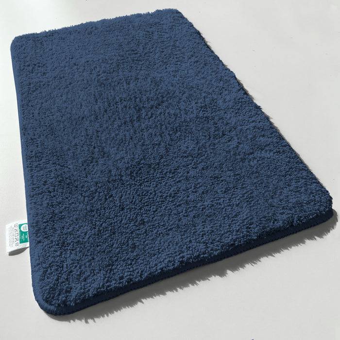 FLOORDIREKT Badematte Sky - Flauschiger Badvorleger mit dichtem Flor - Eckig - Dunkelblau - 70 x 120 cm