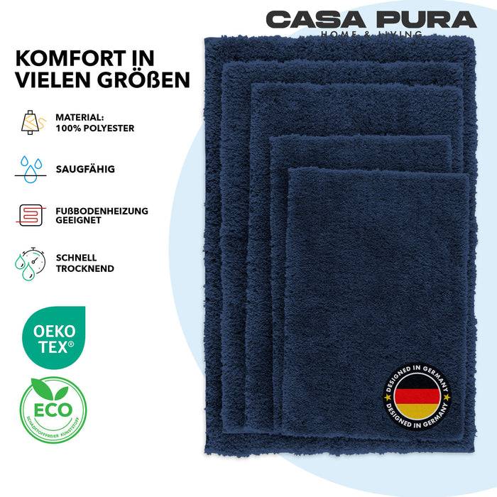 FLOORDIREKT Badematte Sky - Flauschiger Badvorleger mit dichtem Flor - Eckig - Dunkelblau - 70 x 120 cm