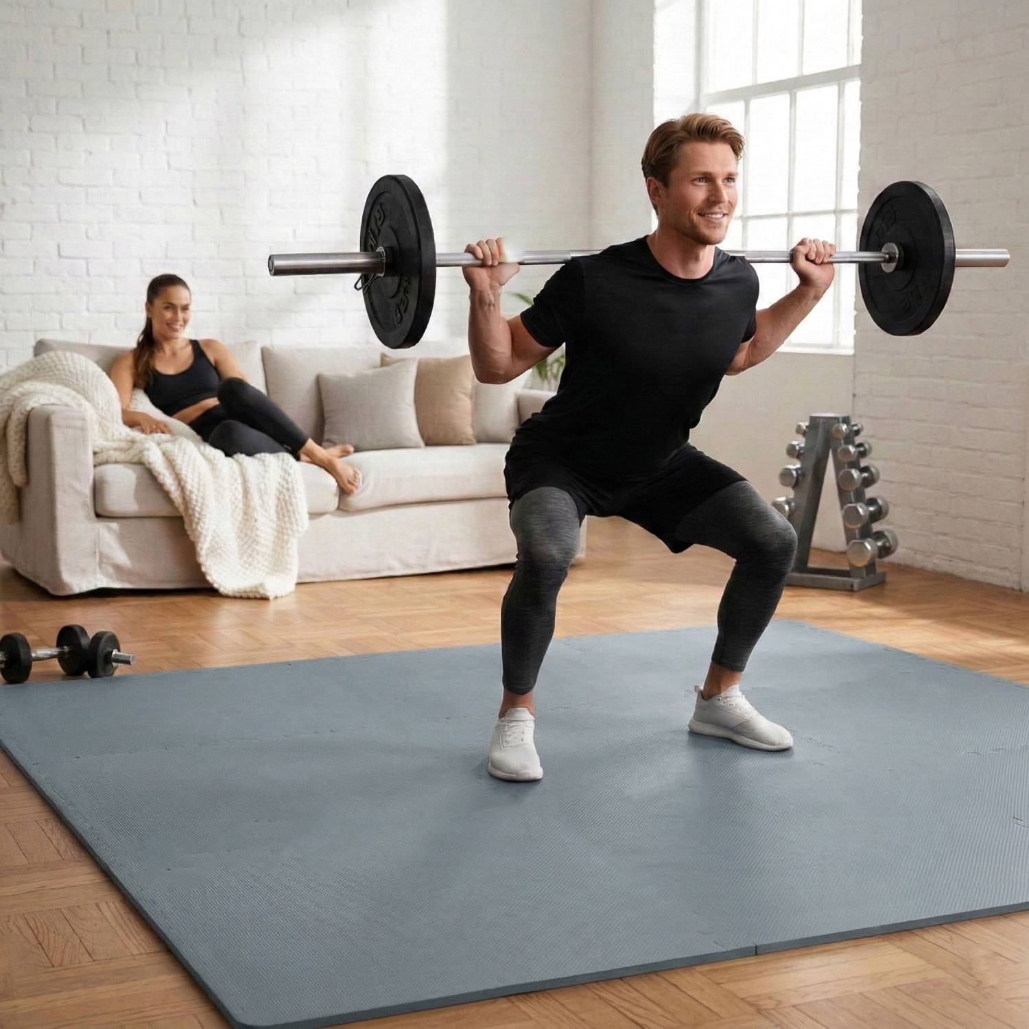 9 Puzzlematten Bodenschutz Fitness - 30x30 Grau - Sport Bodenmatte Home Gym