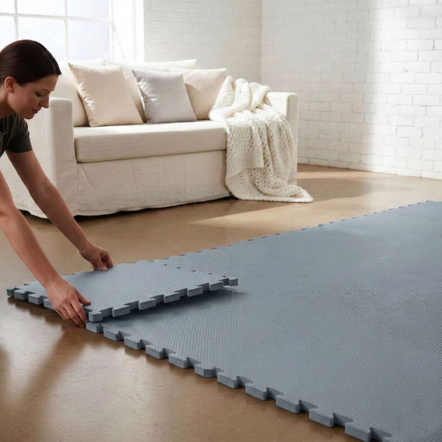 9 Puzzlematten Bodenschutz Fitness - 30x30 Grau - Sport Bodenmatte Home Gym