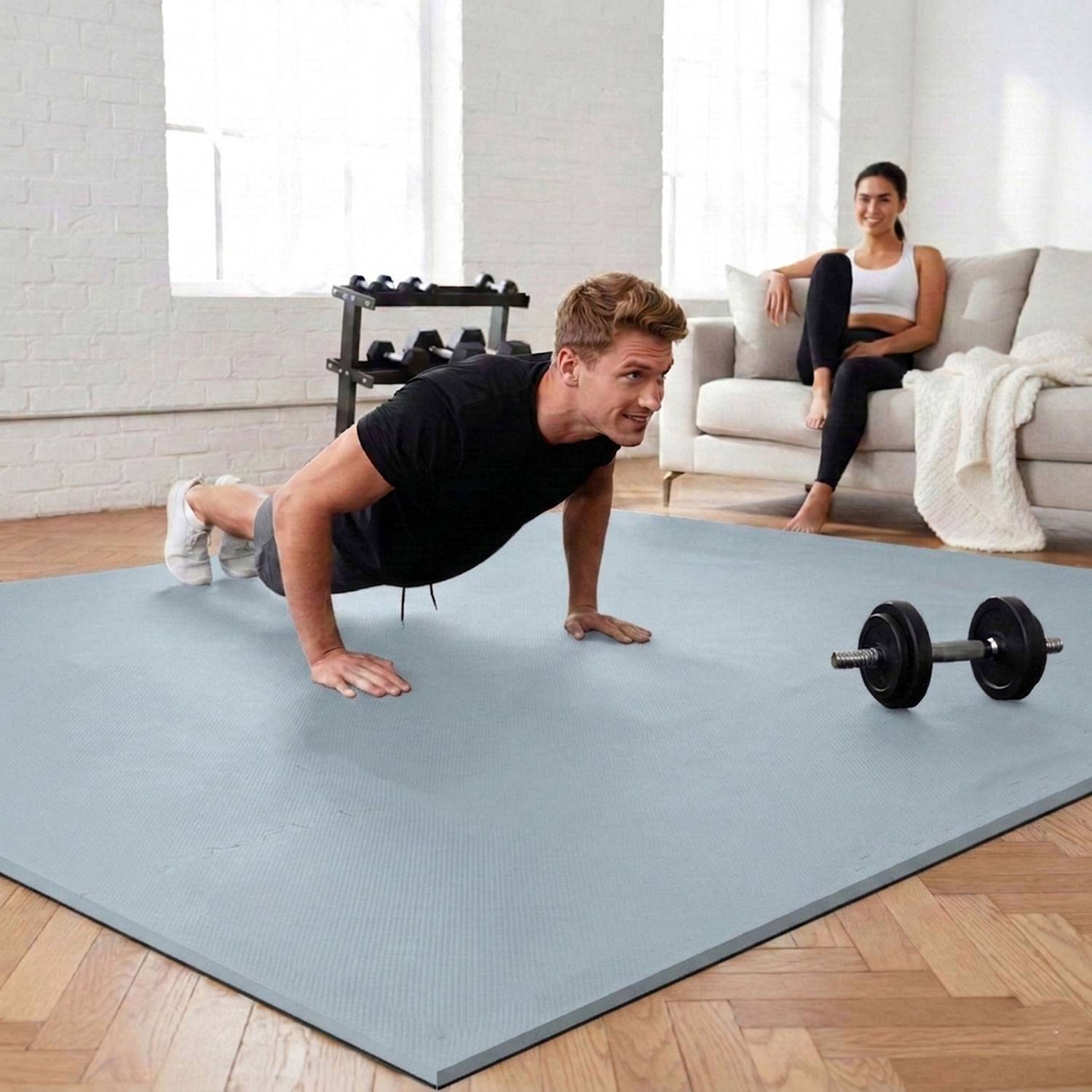 18 Puzzlematten Bodenschutz Fitness - 30x30 Grau - Sport Bodenmatte Home Gym