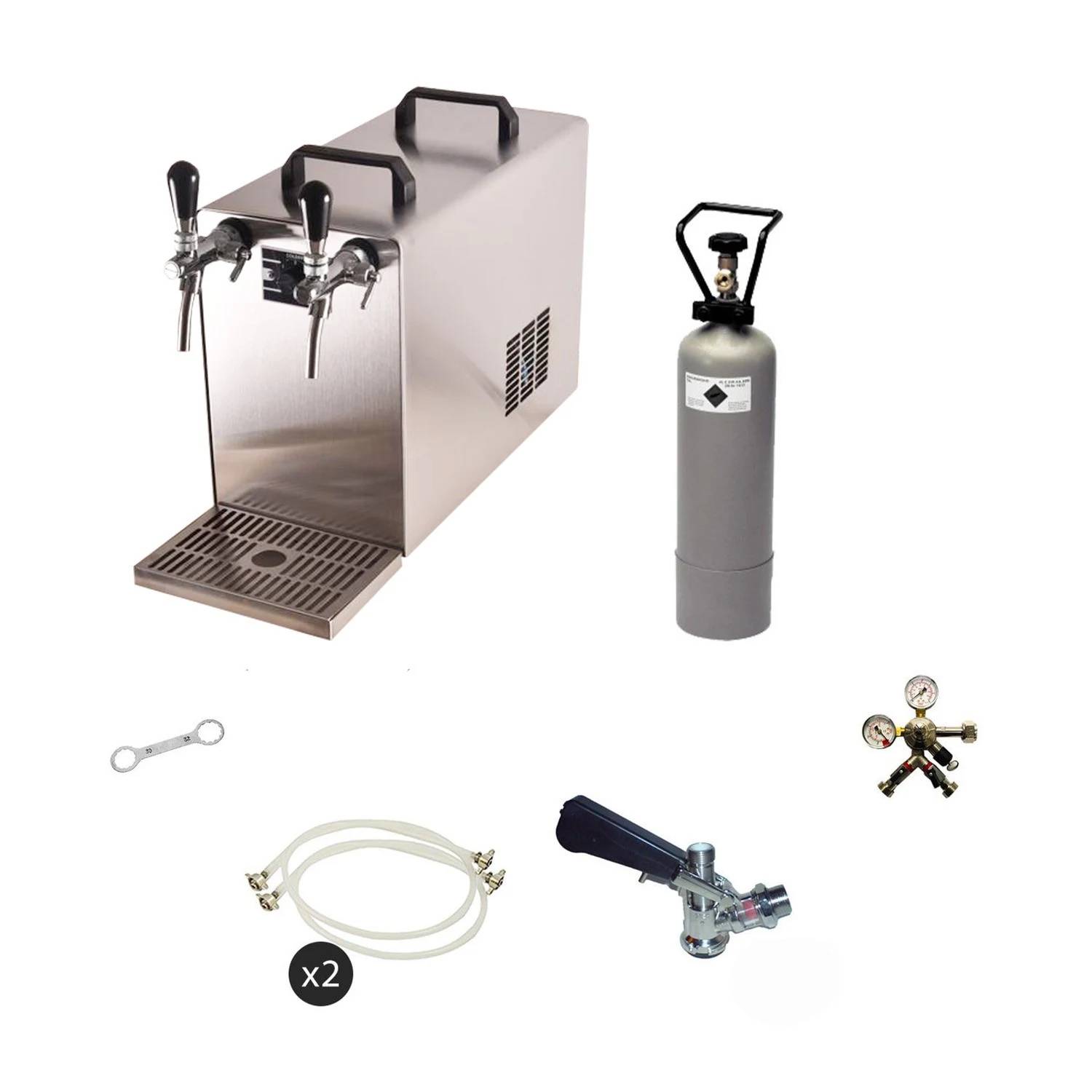 Komplettset Bierzapfanlage Stream 50 2-Leitungen Trockenkühler 50 l/h mit CO2 Flasche und Adapter