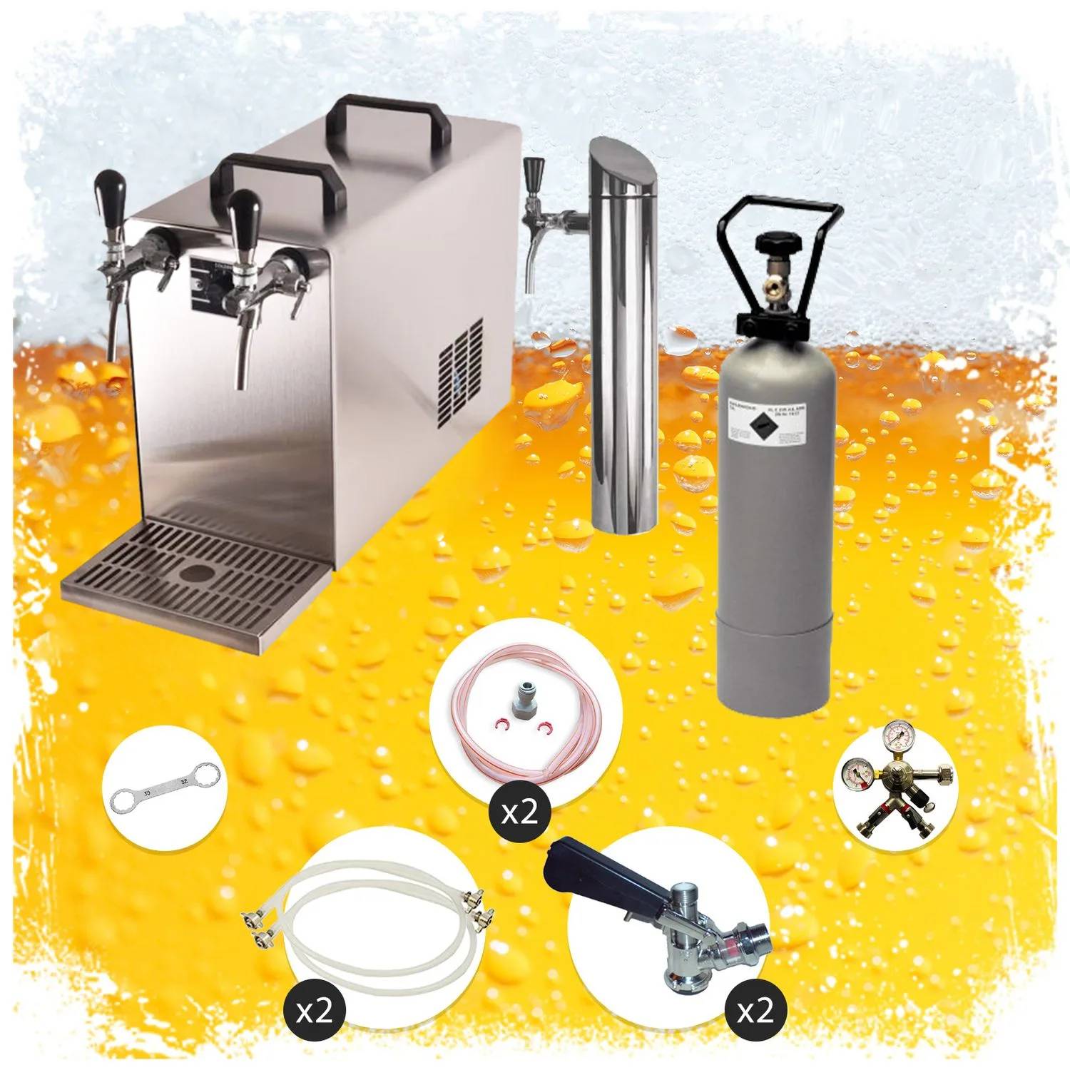 Unterbares Komplettset Bierzapfanlage STREAM 50 2-Leitungs Trockenkühler 55 l/h für KEG Type A & KeyKeg