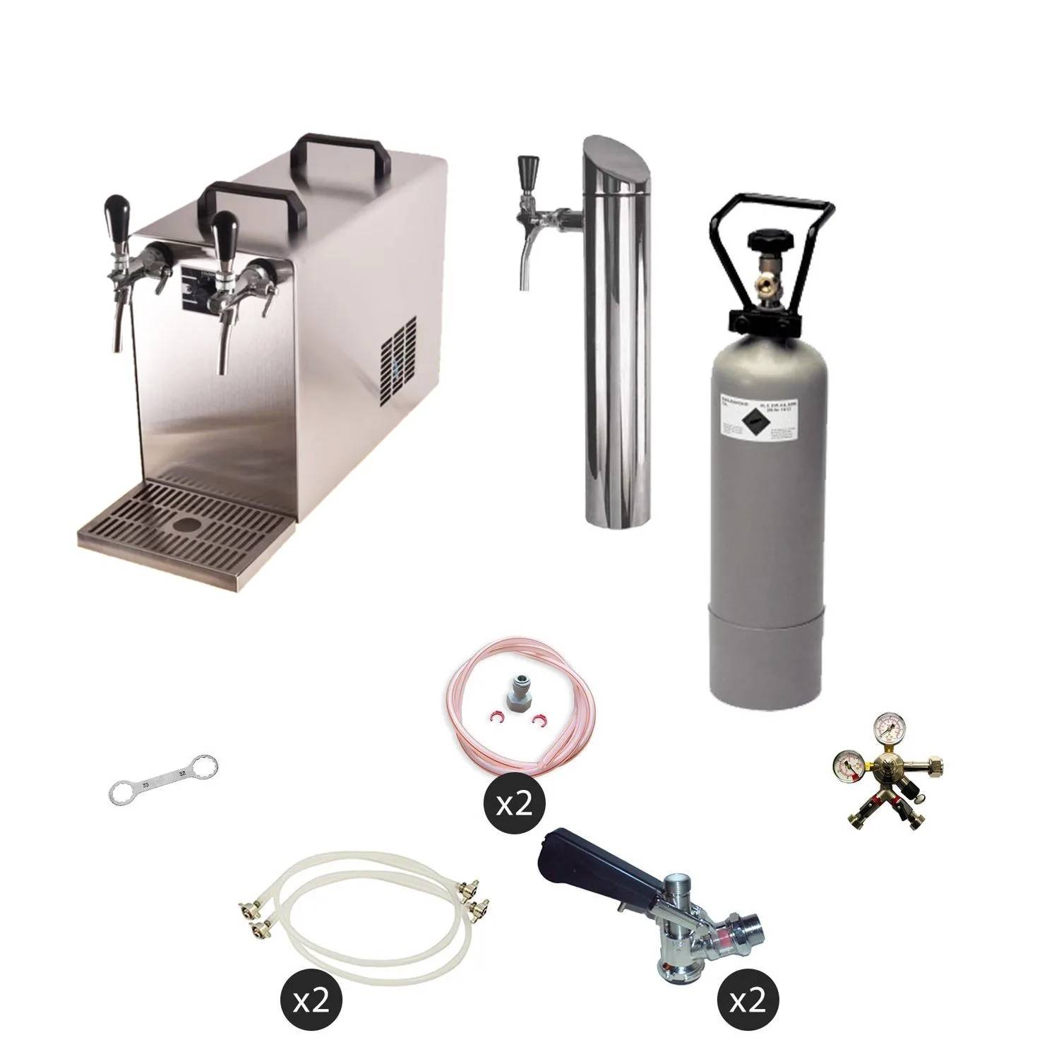 Bierzapfanlage Untertisch Komplettset STREAM 50 2-Leitungs Trockenkühler bis 55 l/h KEG Typ D 5l Adapter