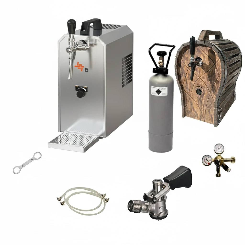Zapfanlage JET 30 Komplettset mit Bierkühler Holzfass und Zubehör