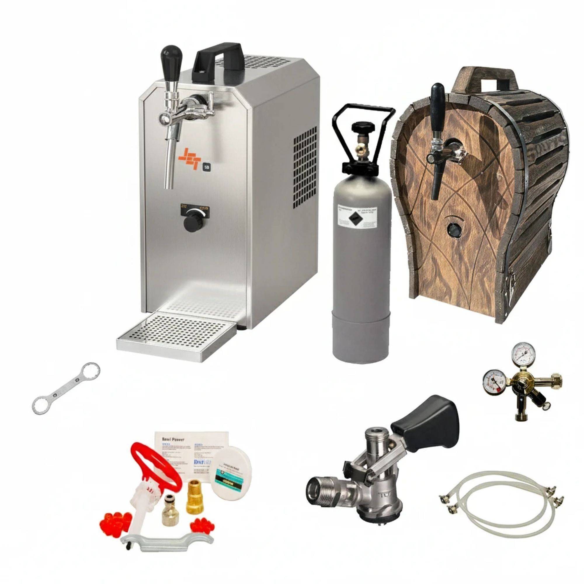 Zapfanlage JET 30 Komplett Set mit Holzfass und Reinigungsset