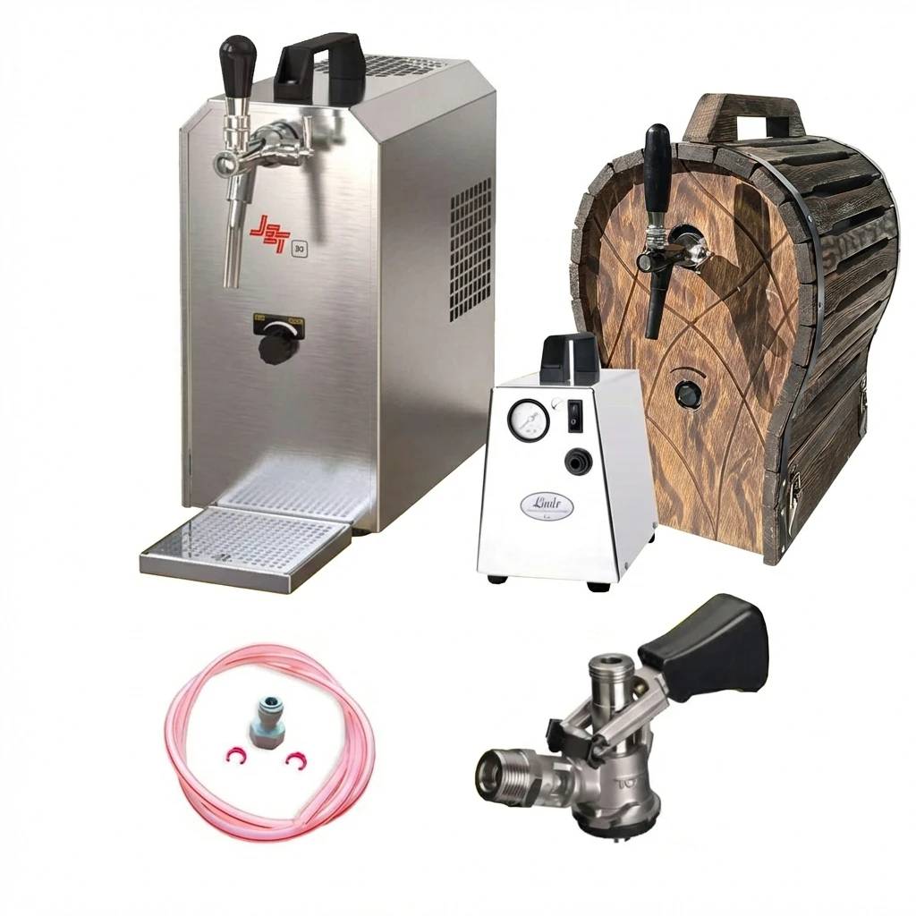 Zapfanlage JET 30 Bierkoffer Set mit Trockenkühler Holzfass und Kompressor