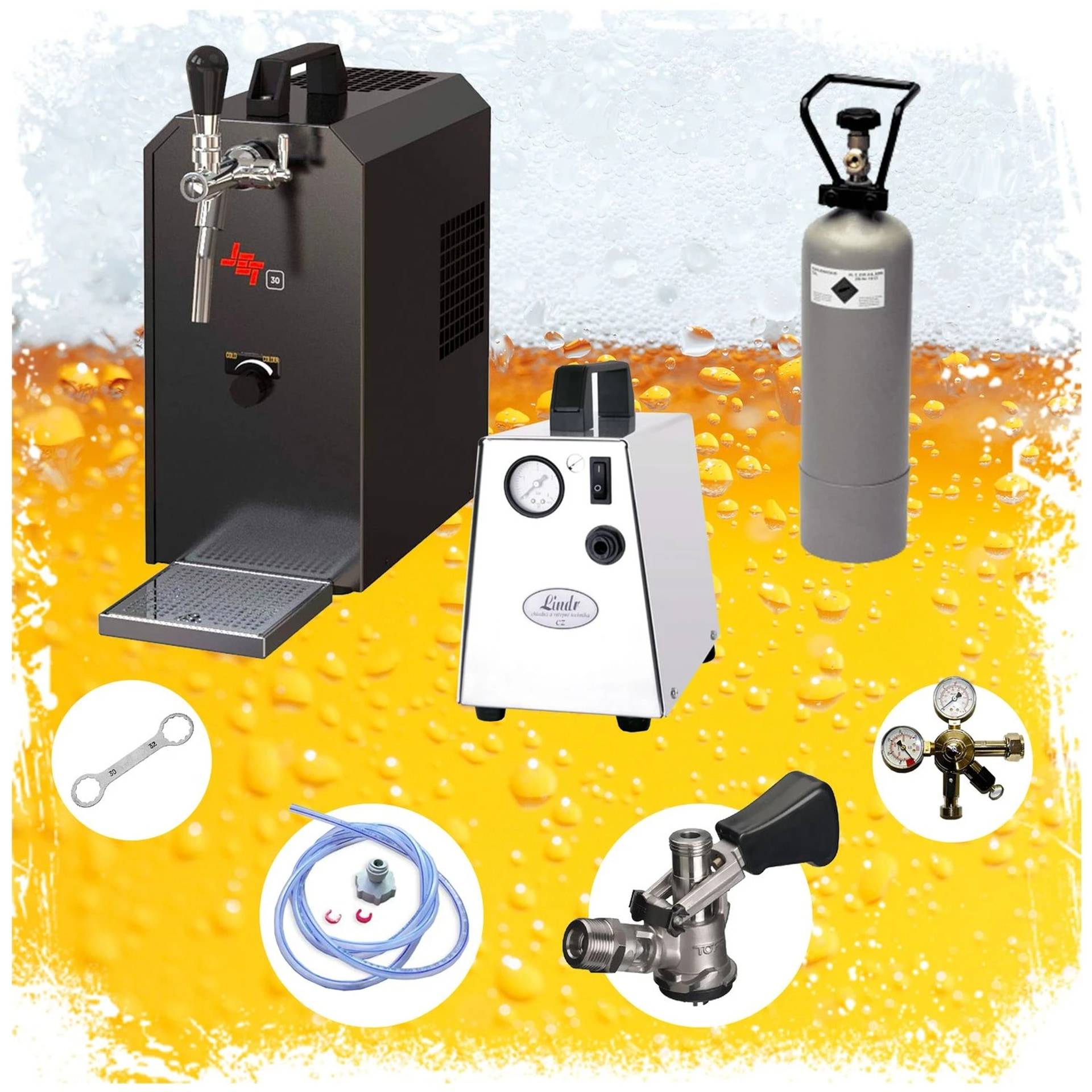 JET 30 Zapfanlage Komplett-Set mit Luftpumpe und CO2-Flasche – 5-Liter-Fassadapter