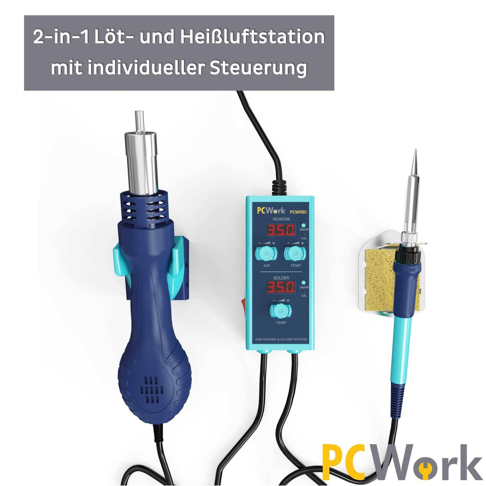 PCWork PCW09C Lötstation Heißluftstation 2in1, 900M Lötspitzen, LED Display, Sleep Funktion, 650W