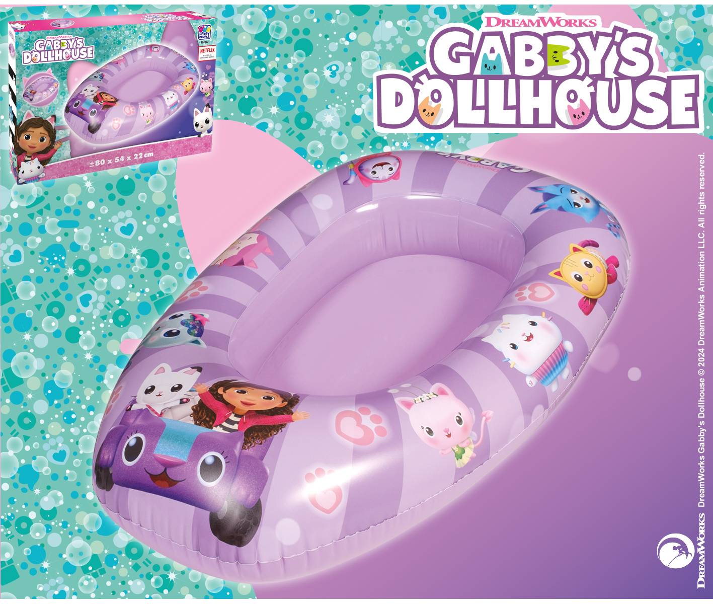 Gabby's Dollhouse Kinderboot aufblasbar Poolboot 80x54cm Boot Schiff Kinder