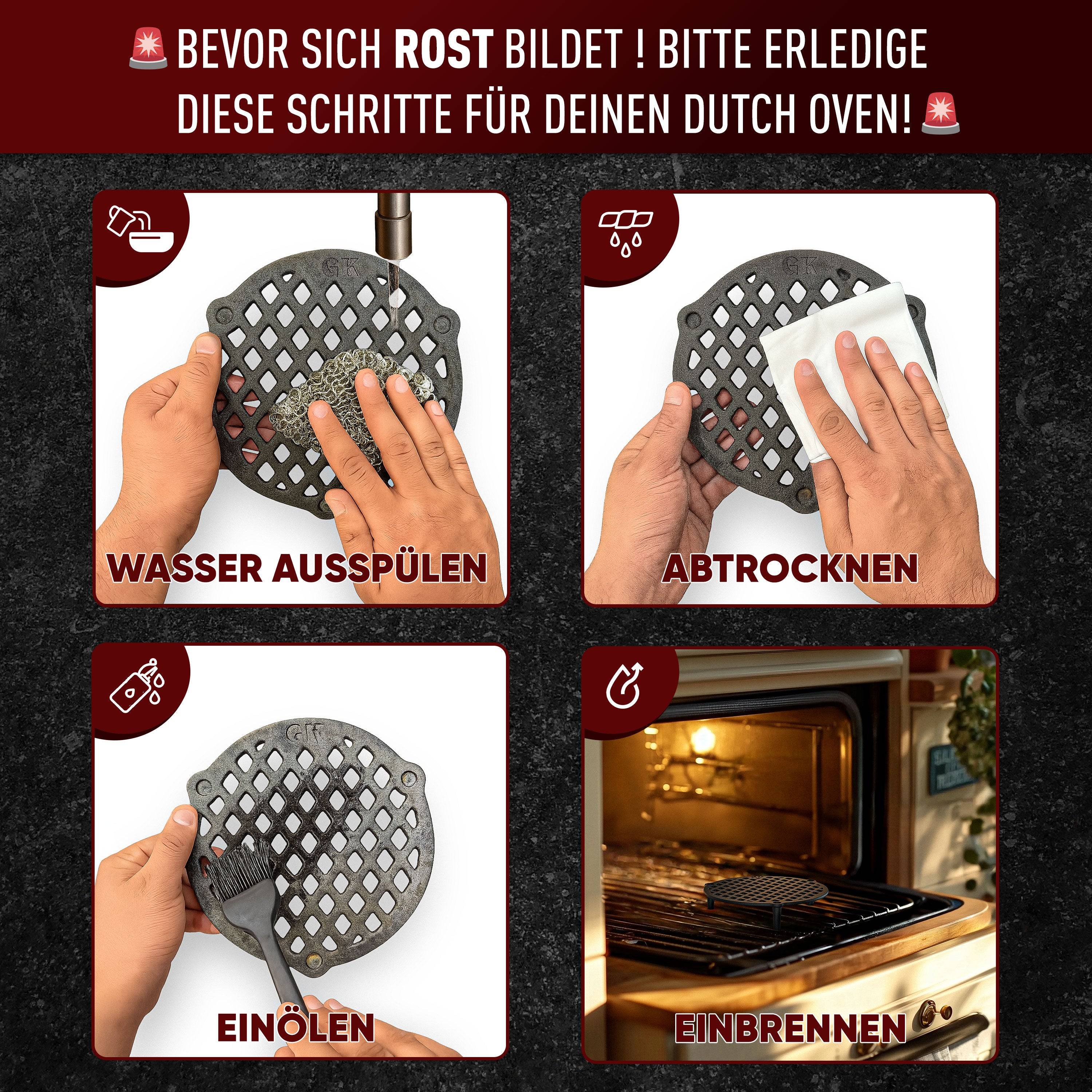 GUSSKÖNIG Stapelrost Gusseisen für Dutch Oven 4,5L inkl Pflegepaste