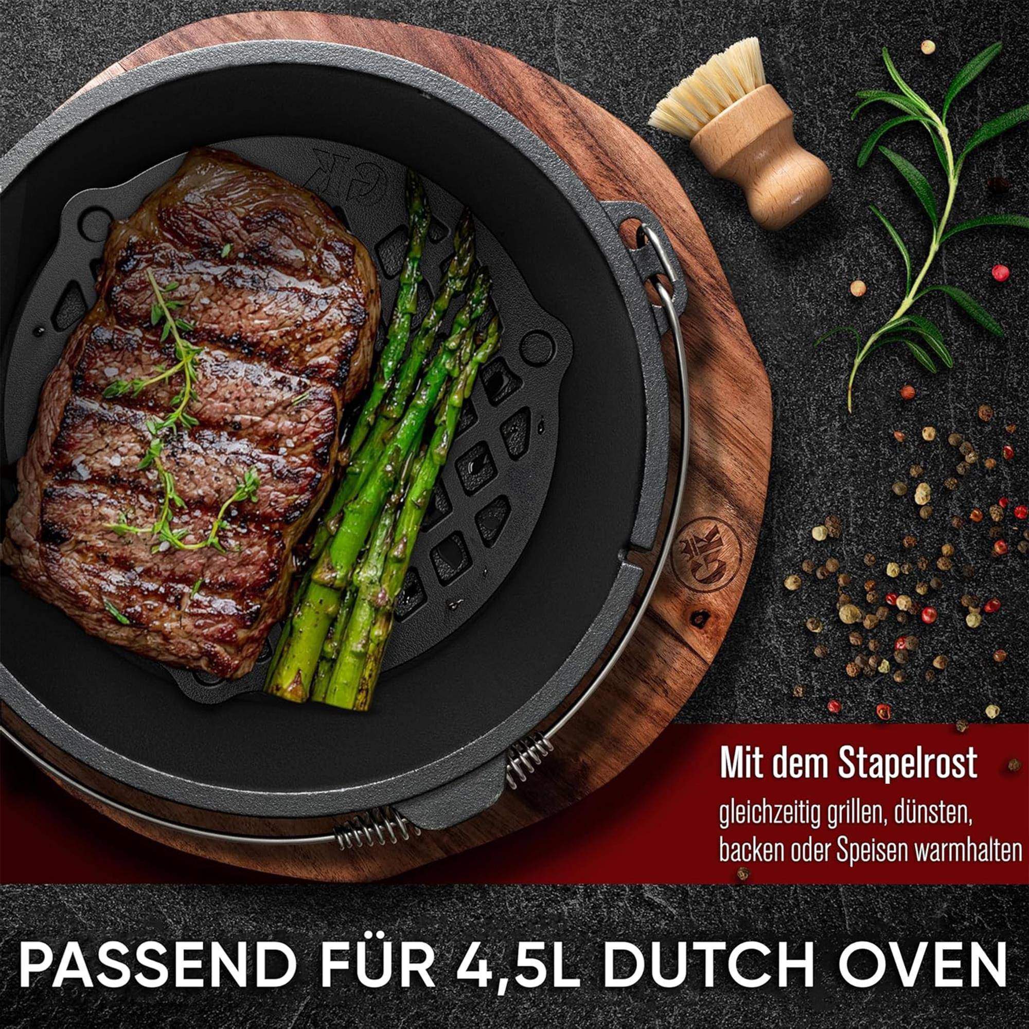 GUSSKÖNIG Stapelrost Gusseisen für Dutch Oven 4,5L inkl Pflegepaste