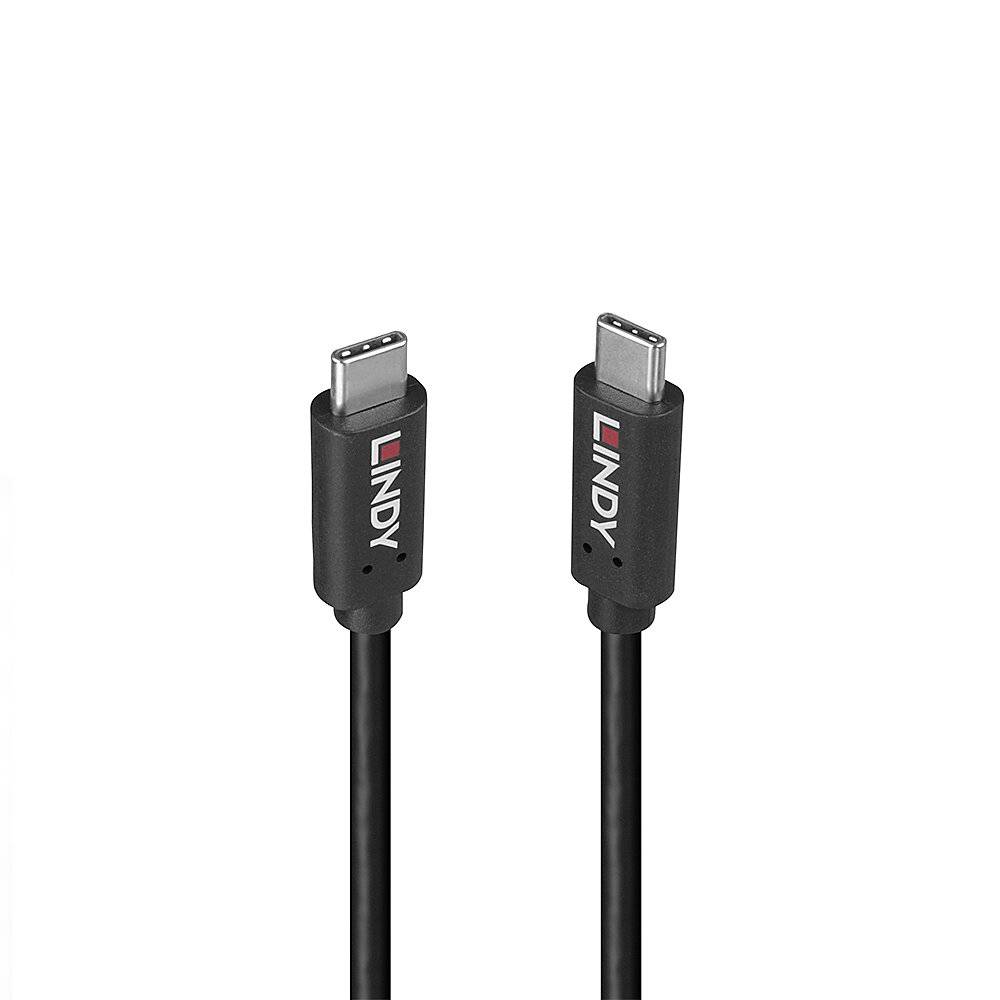 Zwei schwarze Lindy USB-C-Kabel auf weißem Hintergrund, mit USB-C-Steckverbindern an beiden Enden.