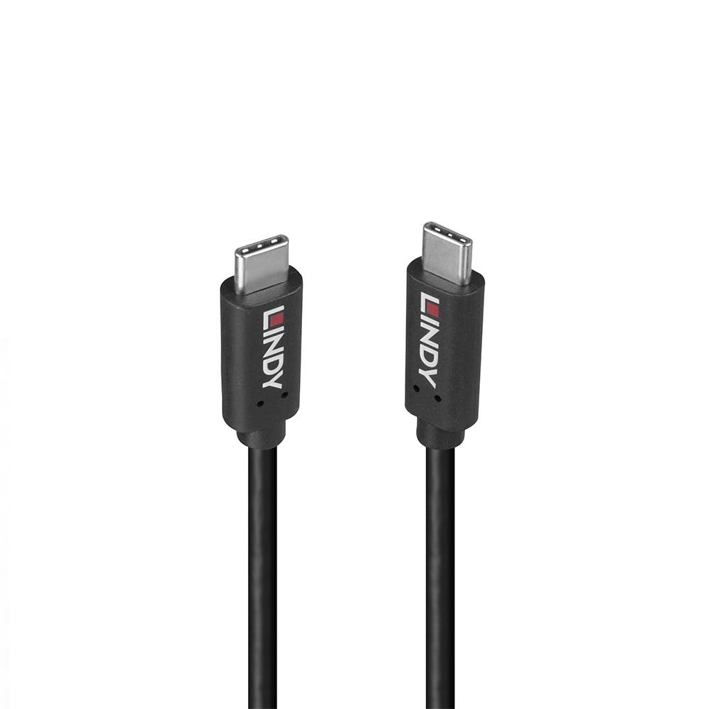 Zwei schwarze USB-C-Kabel mit Steckern auf beiden Enden, Marke 'LINDY', vor weißem Hintergrund gezeigt.