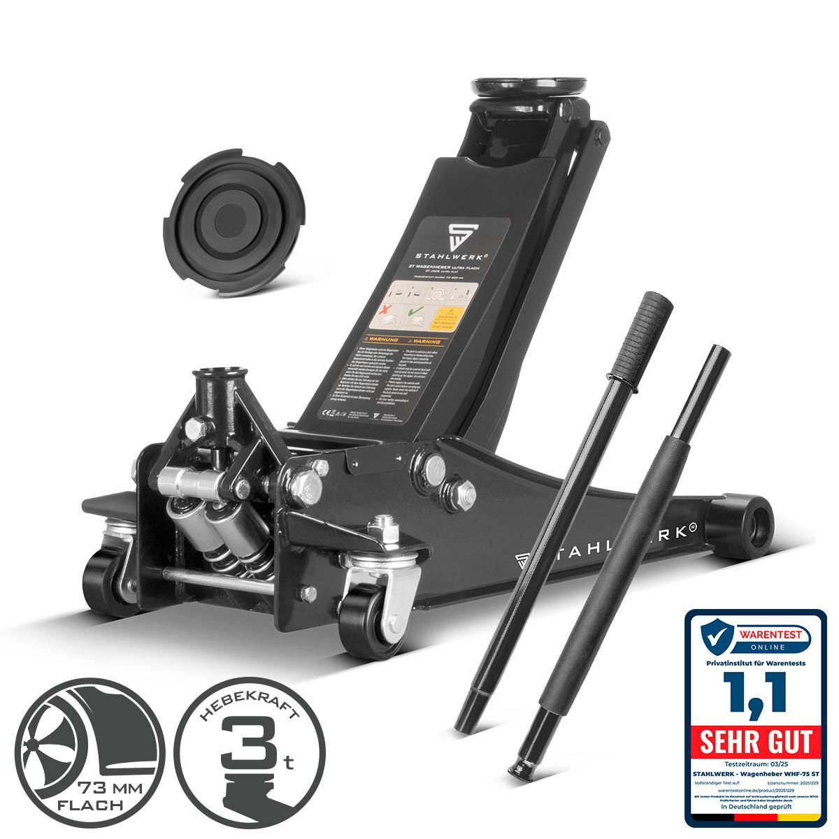 STAHLWERK Wagenheber 3 t 73-500mm flacher Hydraulik-Rangierwagenheber