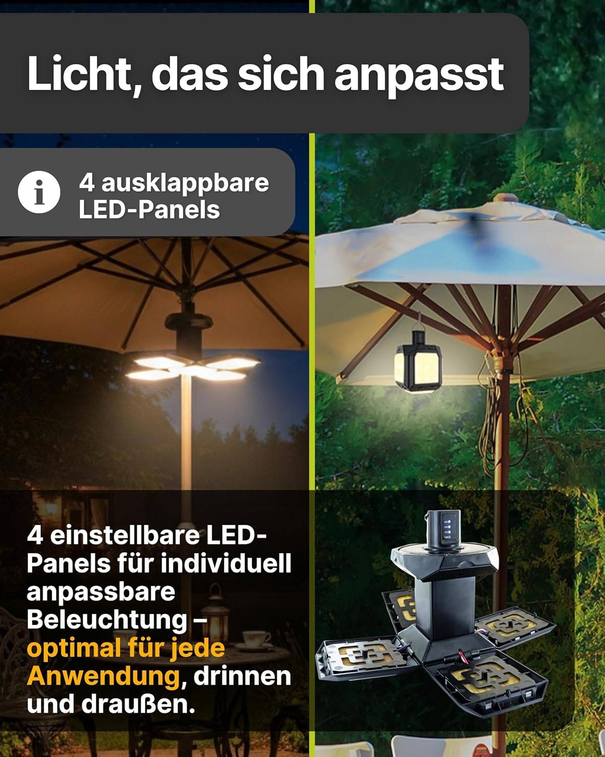 LED Solar Outdoor Leuchte 5 Leucht-Panels Weiß