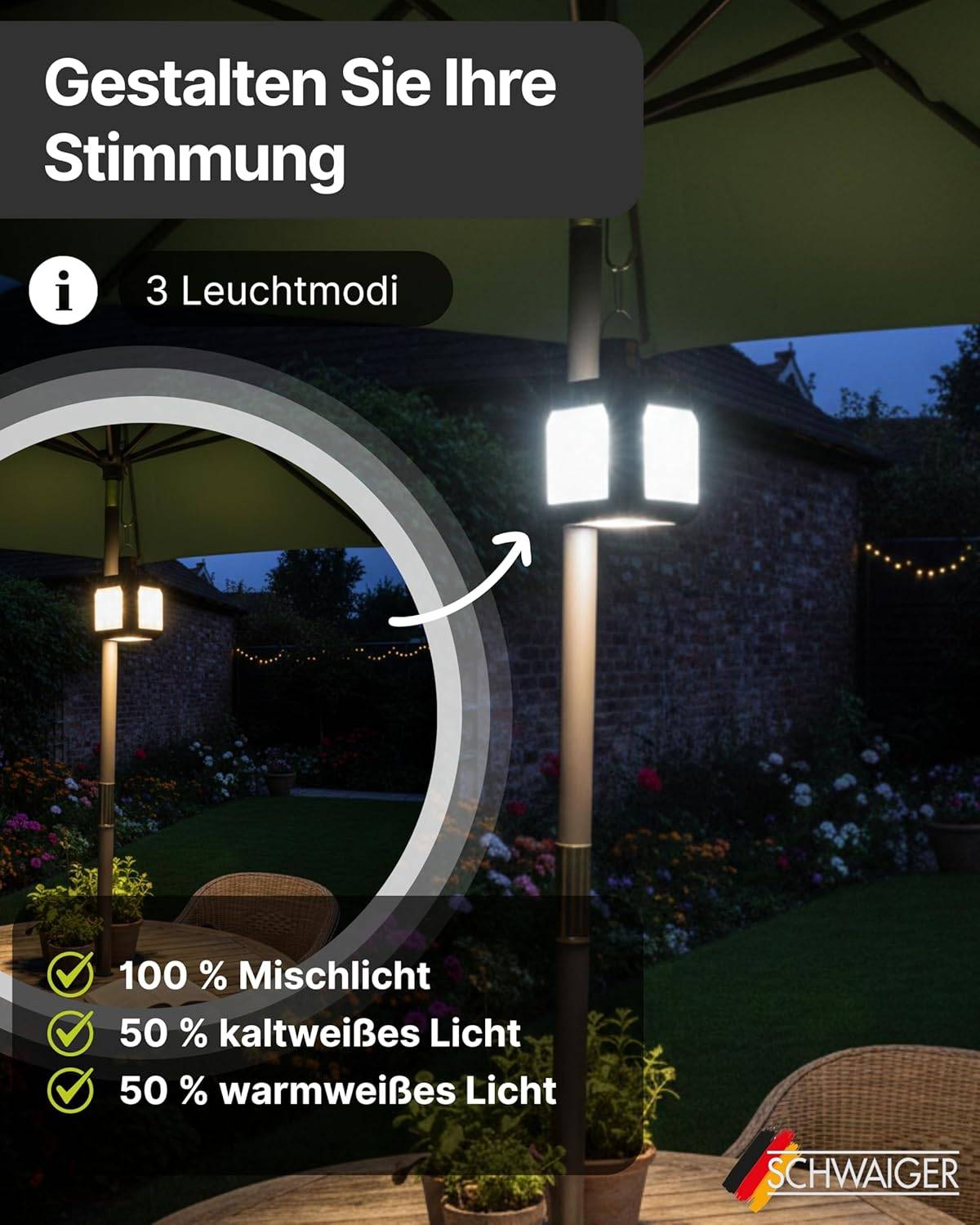 LED Solar Outdoor Leuchte 5 Leucht-Panels Weiß