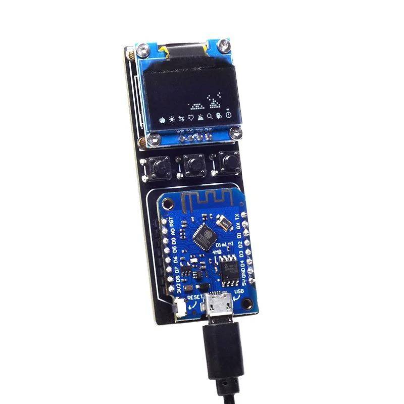 Elecrow ESP8266 ArduinoGotchi DIY Kit, OLED 128x64 Display, 3 Taster, Buzzer, PlatformIO, 2xAAA USB