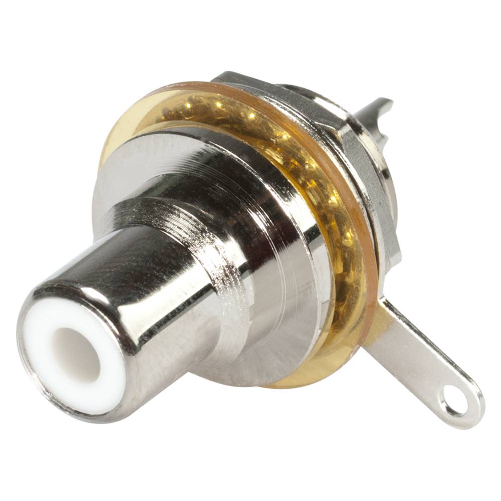 HICON Cinch (RCA), 2-pol , Metall-, Löttechnik-Einbaubuchse, vernickelte(r) Kontakt(e), Gewinde 1/2", grau