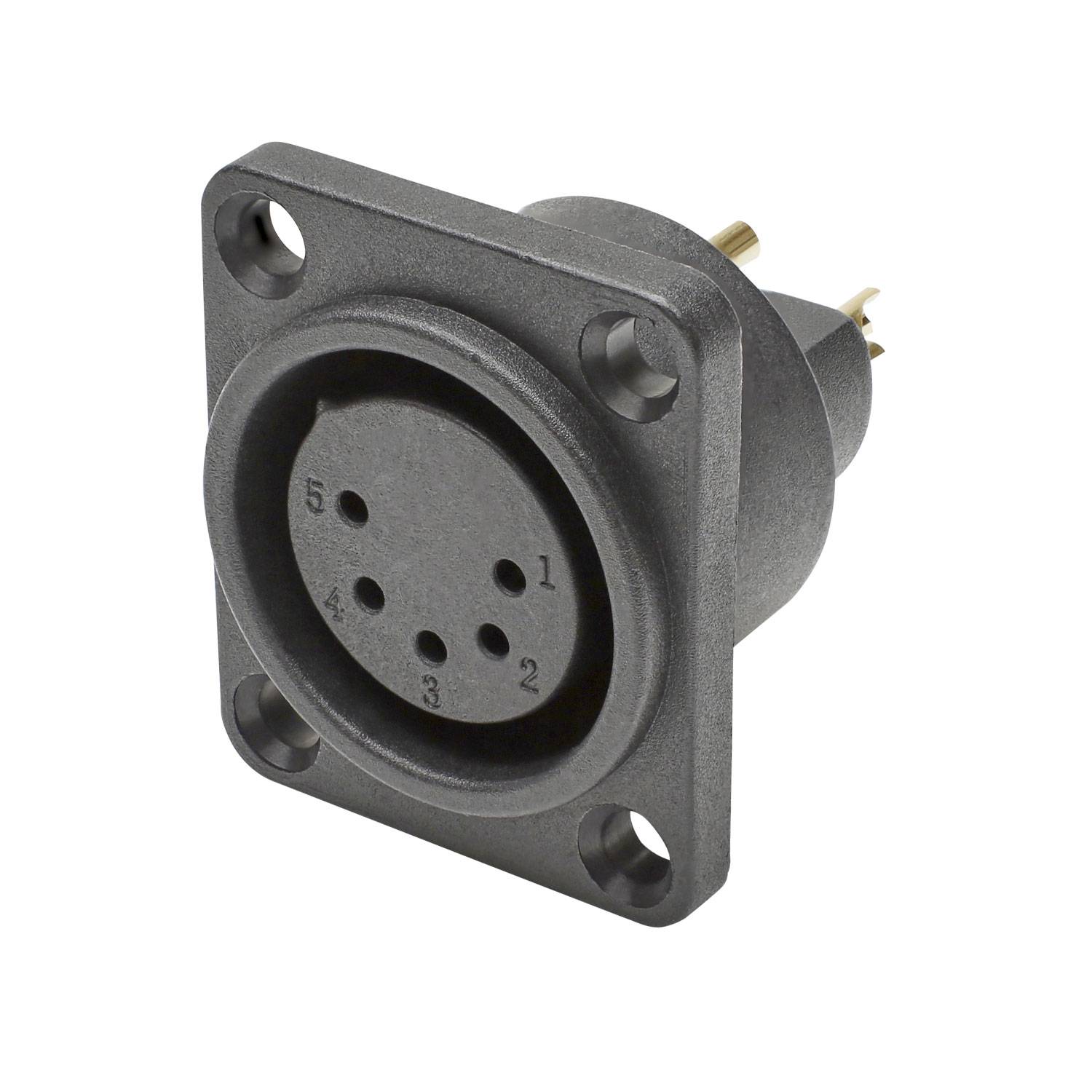 HICON XLR, Wasserdicht und staubgeschützt nach IP54 im gesteckten Zustand , 5-pol , Polyamid-Einbaubuchse, vergoldete(r) Kontakt(e), gerade, schwarz